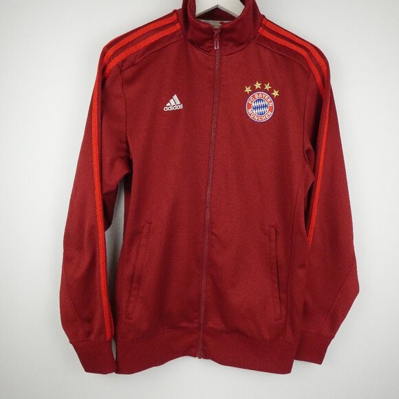 Adidas Jacket FC Bayern Munchen Soccer Mens S Red Full Zip Embroidered Rare - Picture 1 of 16